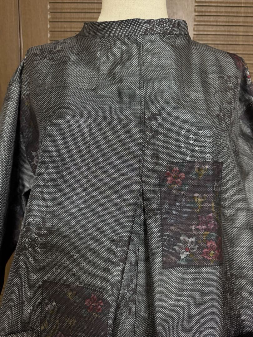 本場大島紬 ロングワンピース ロールカラー 証紙