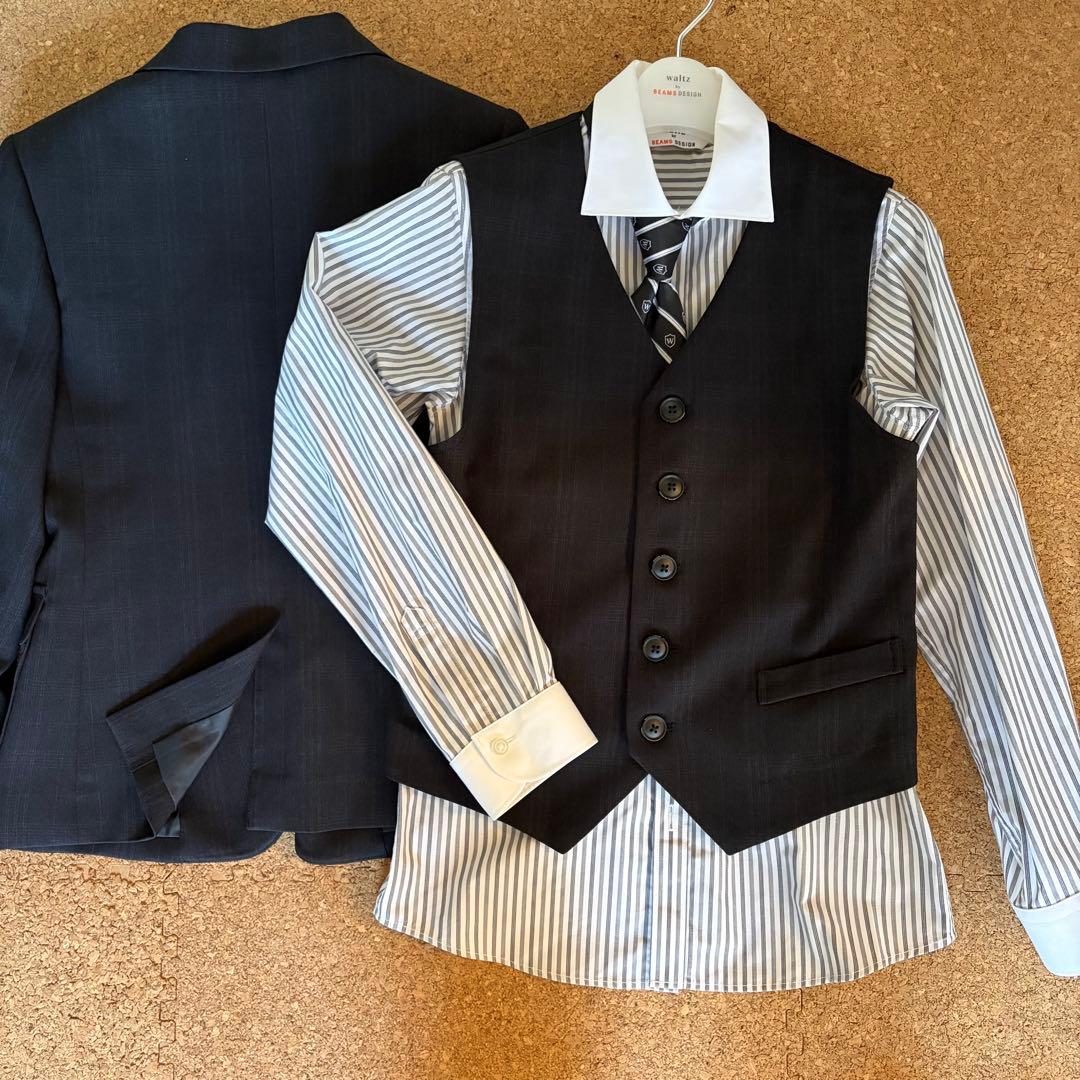 ビームス BEAMS フォーマルスーツ 黒 チェック 150cm 卒業式