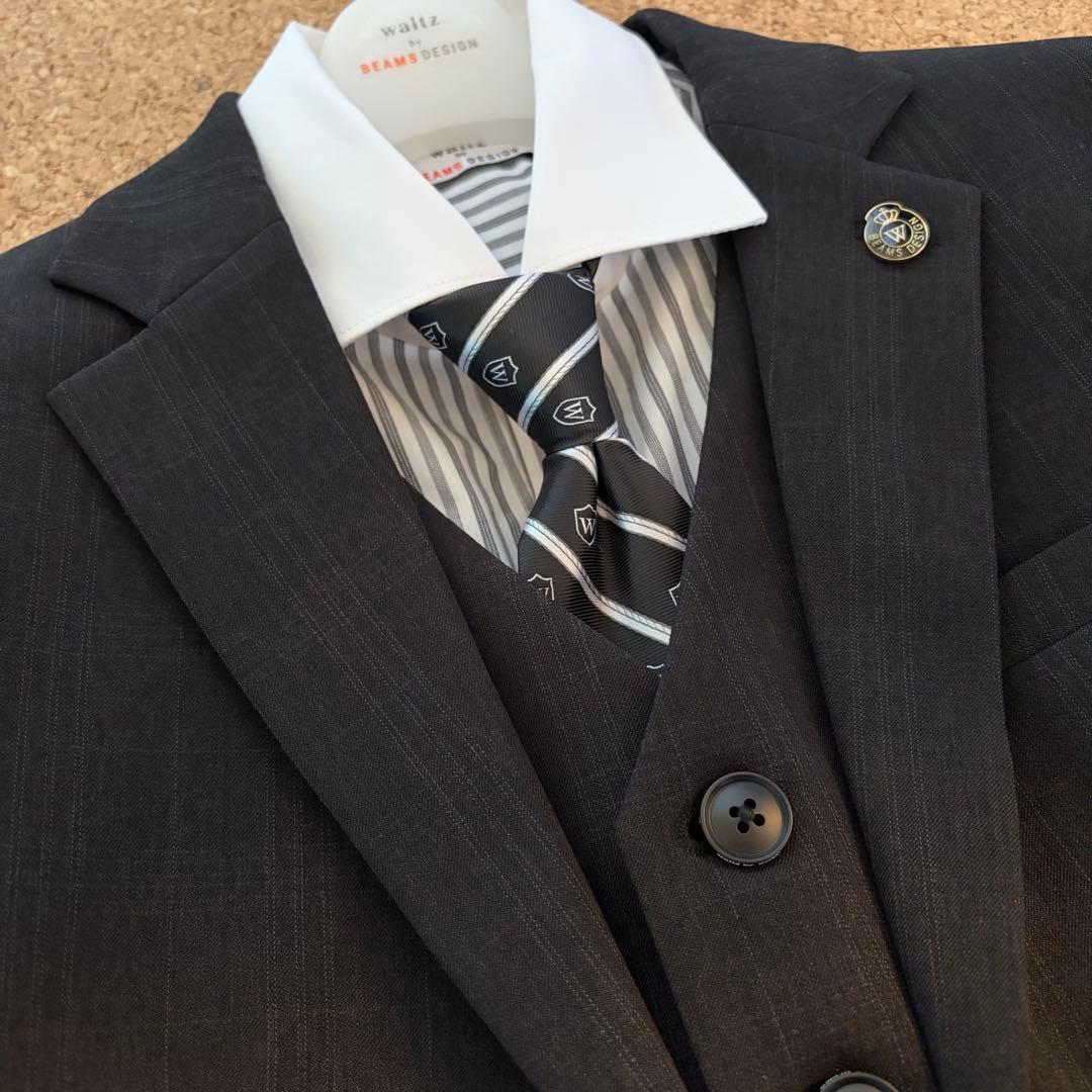 ビームス BEAMS フォーマルスーツ 黒 チェック 150cm 卒業式