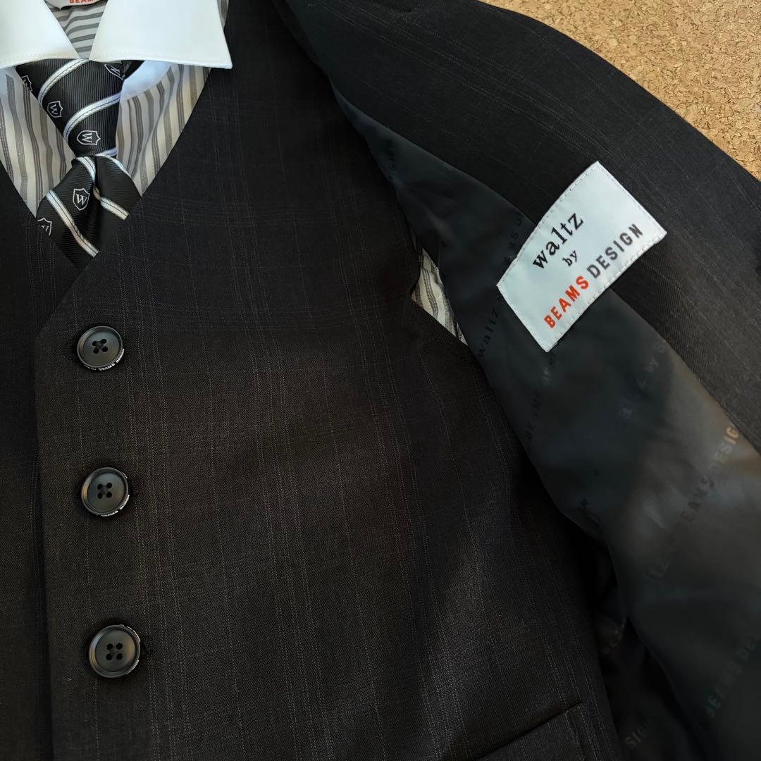 ビームス BEAMS フォーマルスーツ 黒 チェック 150cm 卒業式