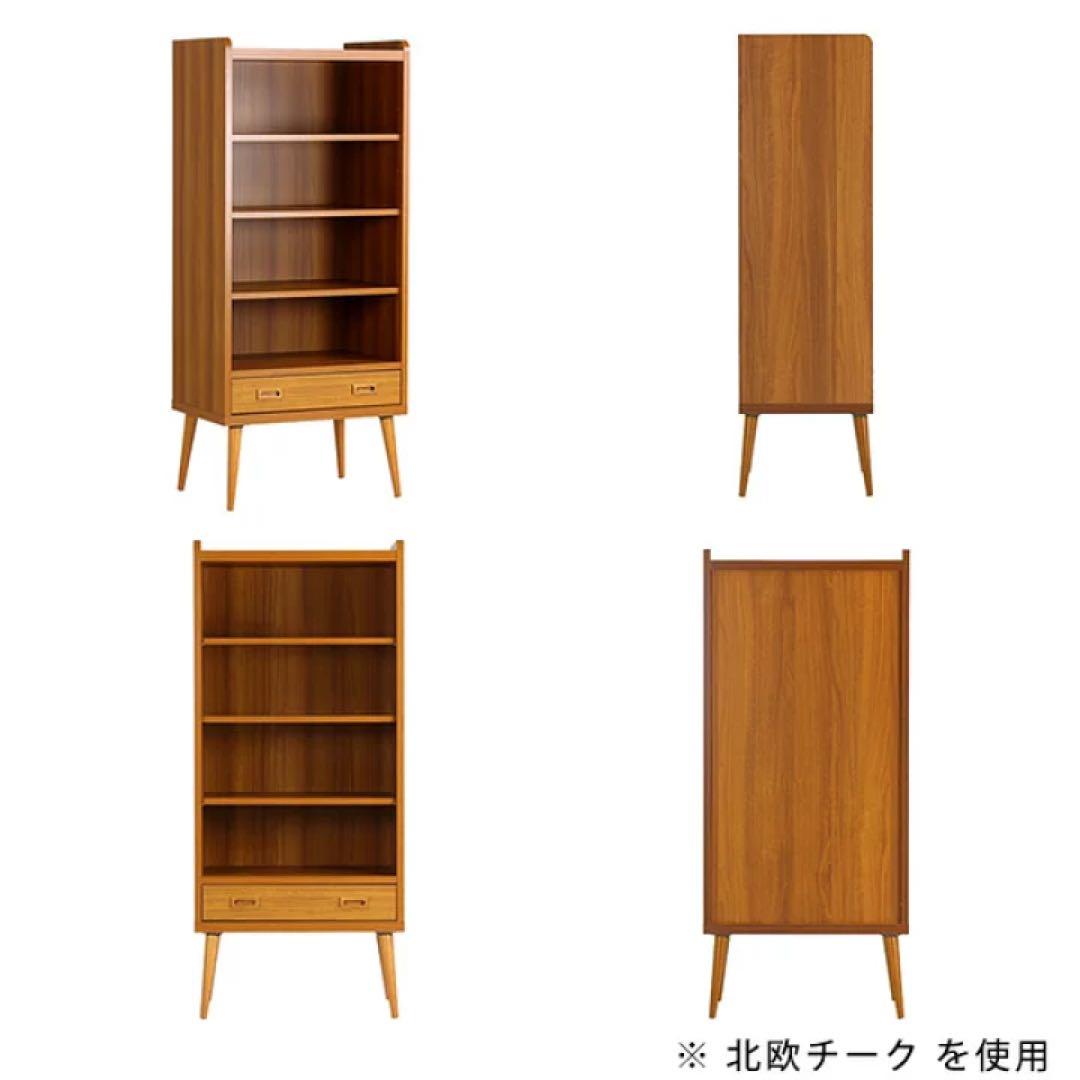 (送料込み)キャビネット 引き出し付き 本棚 木製 白 脚付き 日本製