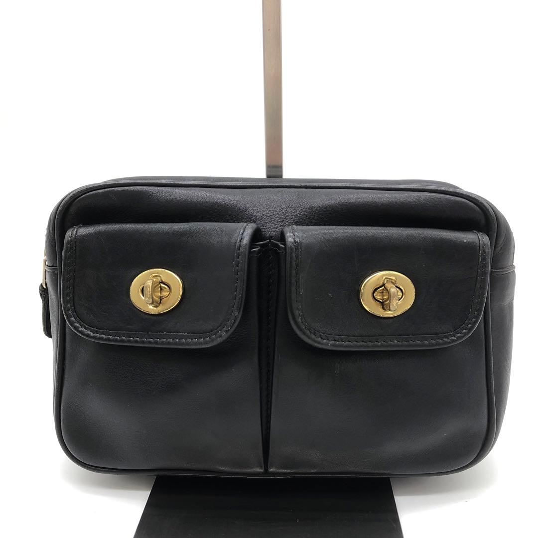 コーチ オールドコーチ ウエストバッグ ターンロック グラブタンレザー 黒