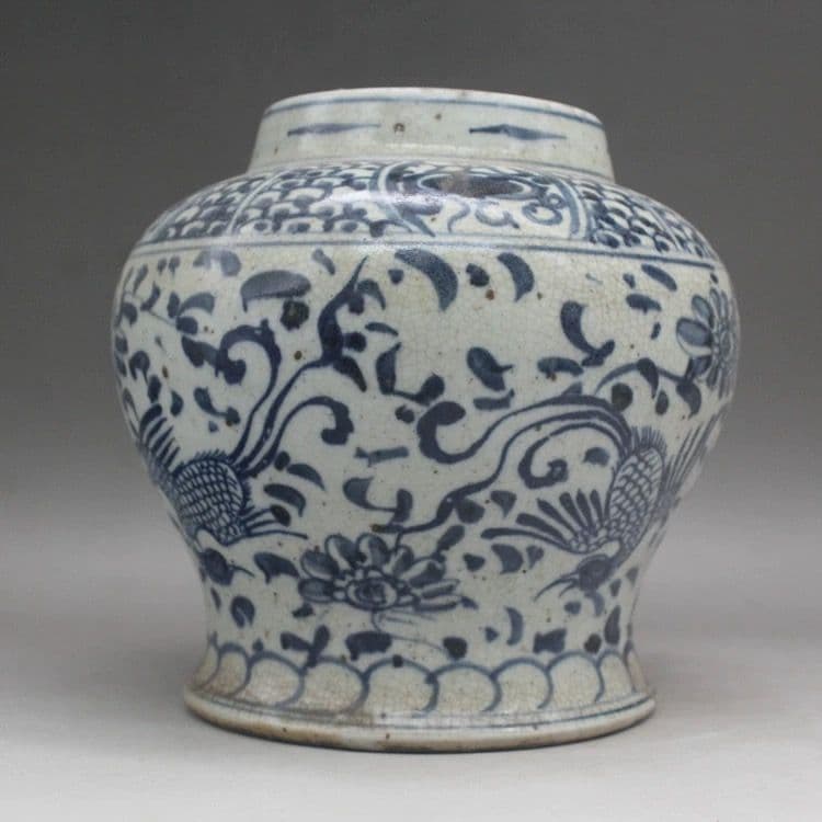 元 青花鳳紋缶 景徳鎮 陶磁器 装飾品 現代工芸品 美術品 置物