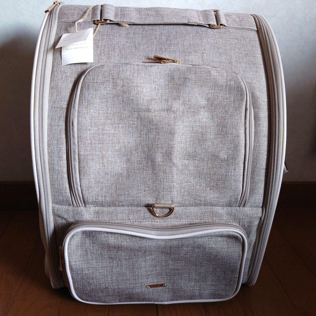 【moncheri】拡張パイピングリュックキャリー ベージュ フリー