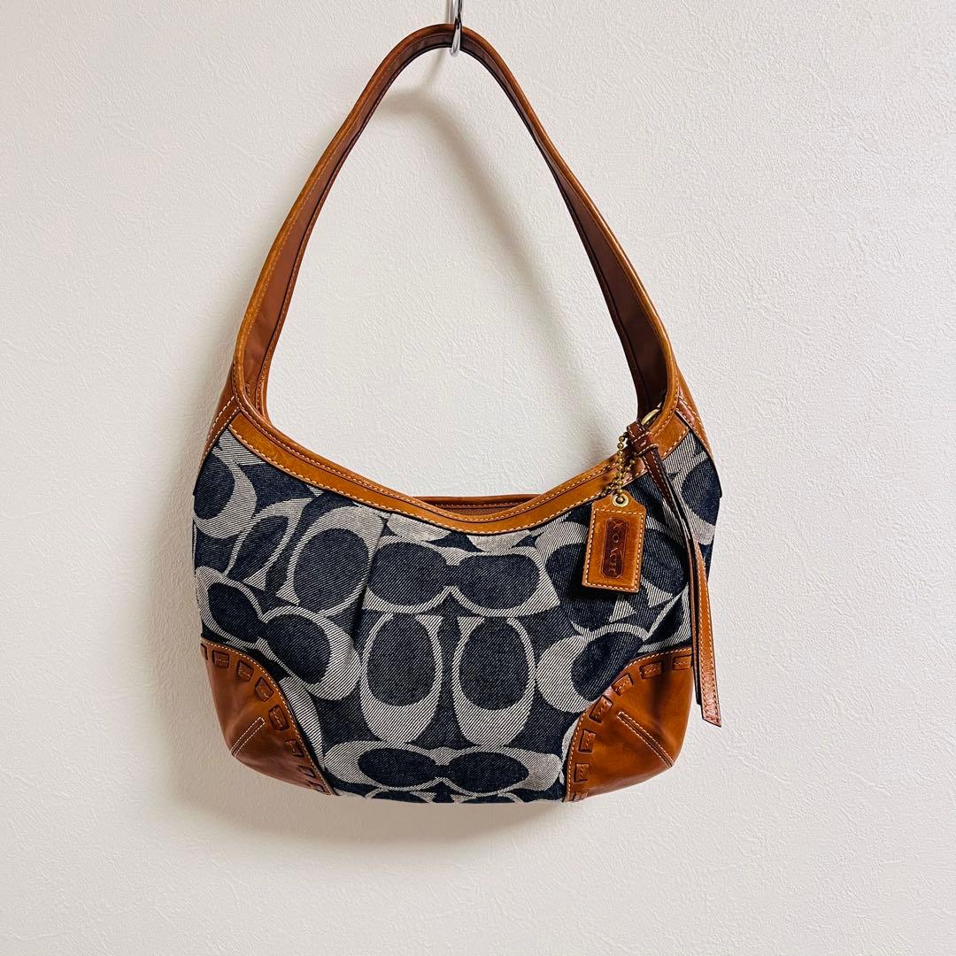 ✨美品 ✨COACH コーチ シグネチャー デニム レザー ワンショルダーバッグ