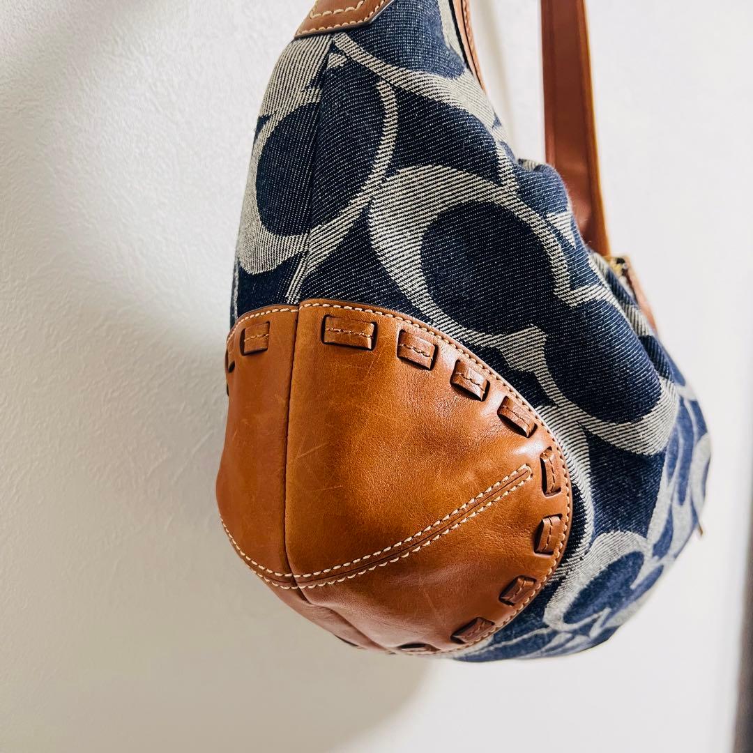 ✨美品 ✨COACH コーチ シグネチャー デニム レザー ワンショルダーバッグ
