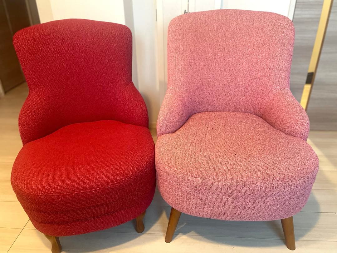 【1人掛け】unico SOPHIE ウニコ ラウンジチェア（ピンク・赤）2台