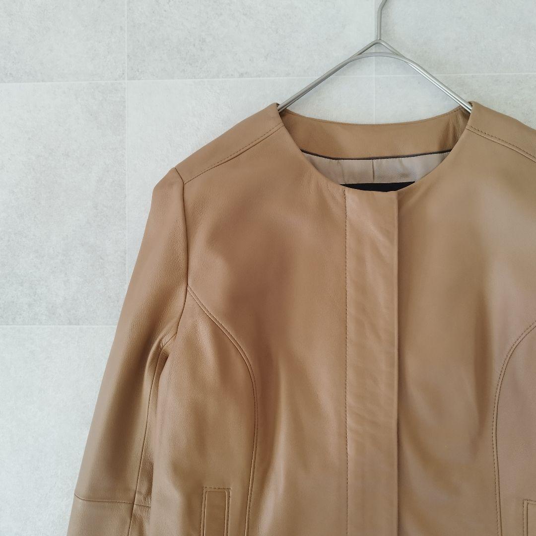 美品！ アンタイトル ライダースジャケット ラムレザー ノーカラー