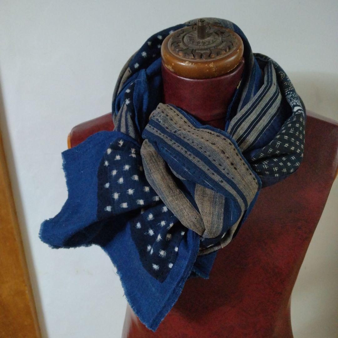 古布　襤褸　ストール　刺し子　パッチワーク 　雪ん子　藍染　型染　籠カバー　柿渋