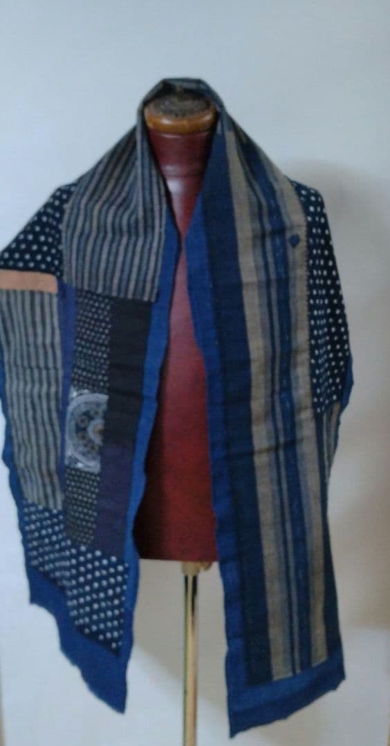 古布　襤褸　ストール　刺し子　パッチワーク 　雪ん子　藍染　型染　籠カバー　柿渋