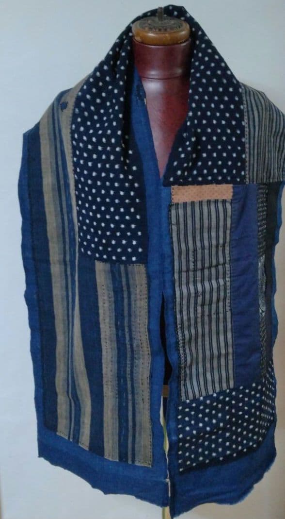 古布　襤褸　ストール　刺し子　パッチワーク 　雪ん子　藍染　型染　籠カバー　柿渋