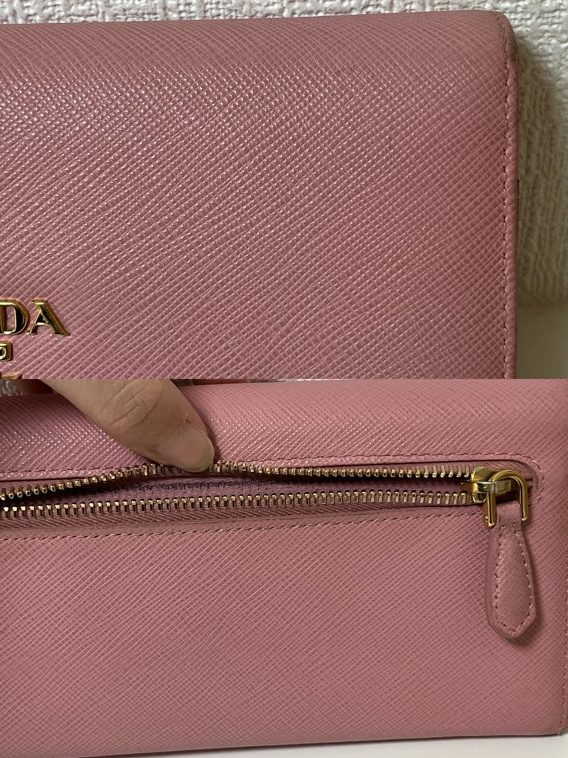 PRADA プラダ サフィアーノ レザー フラップ ピンク メタルロゴ 長財布