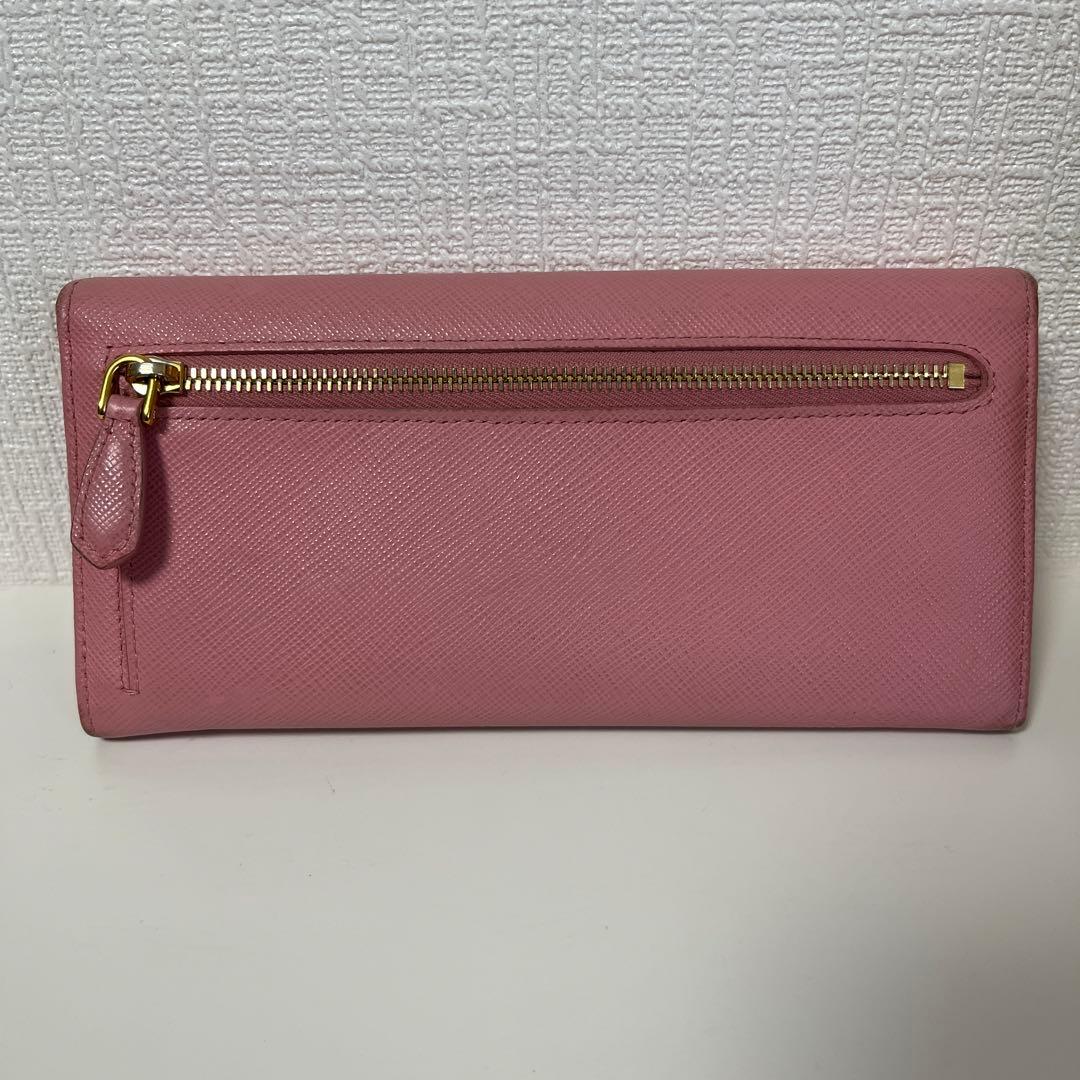PRADA プラダ サフィアーノ レザー フラップ ピンク メタルロゴ 長財布