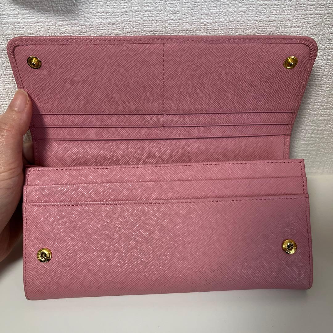 PRADA プラダ サフィアーノ レザー フラップ ピンク メタルロゴ 長財布