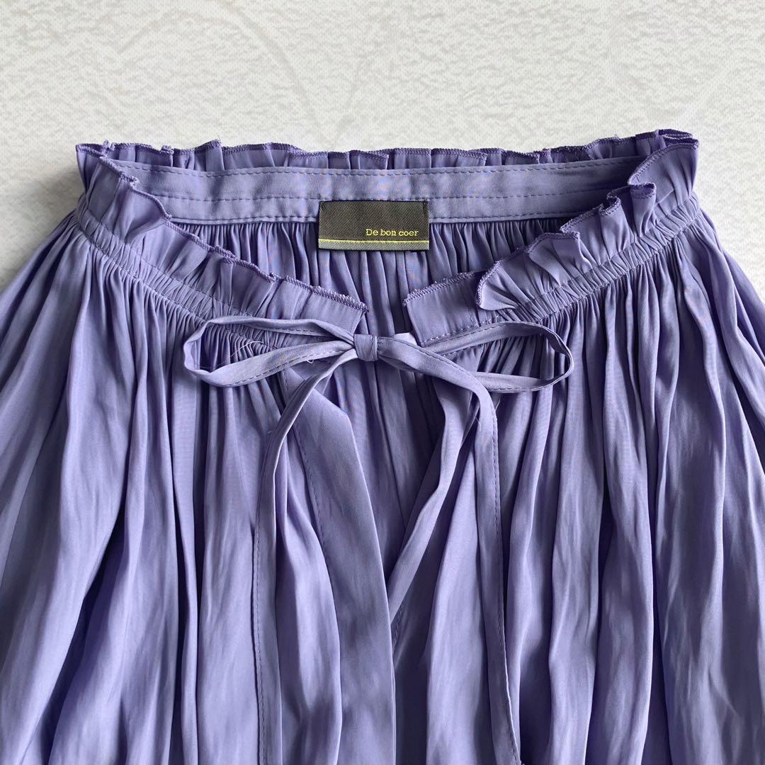 ✨極美品✨ドゥボンクール リボン 襟ギャザーブラウス サテン シフォン パープル