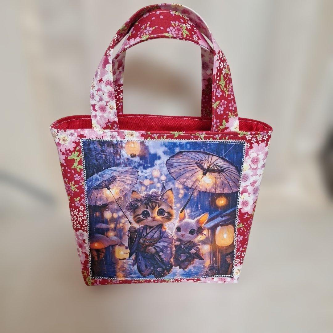 激レアねことうさぎパネル生地　ハンドメイド　ミニバック　フラットポーチ