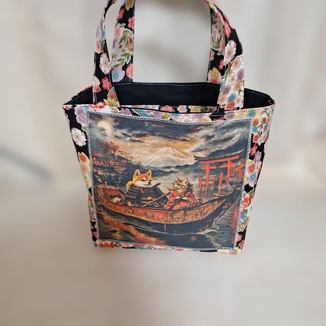 激レアねことうさぎパネル生地　ハンドメイド　ミニバック　フラットポーチ