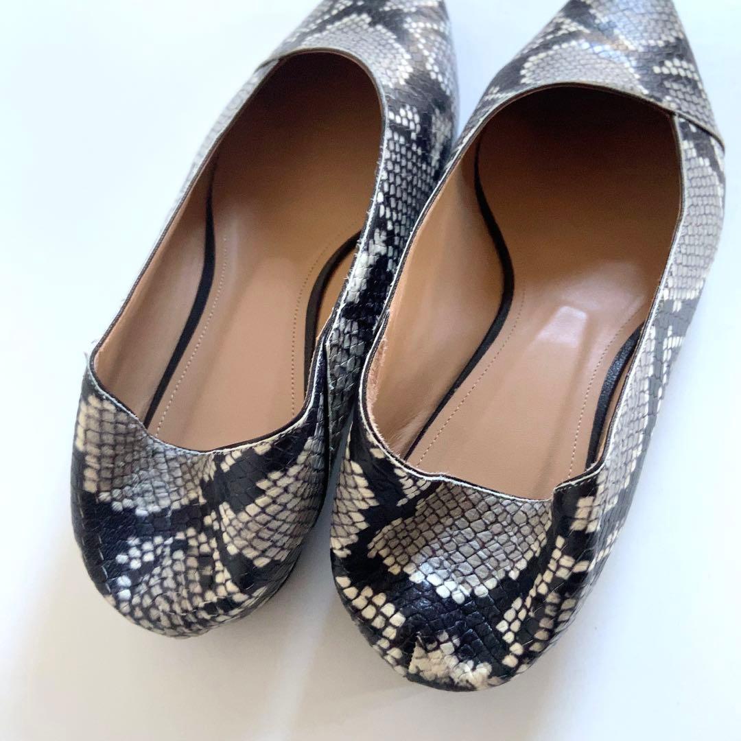 LAURENCEロランス パイソンフラットパンプス38