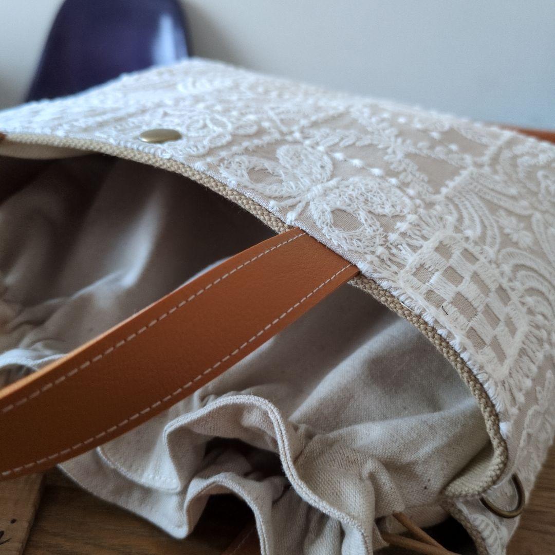 あおりポケットの巾着バッグ＊ミナペルホネン foresttile