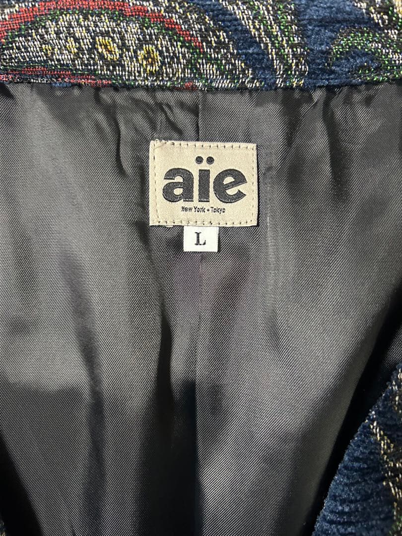 aie ノーカラーコート　ペイズリー