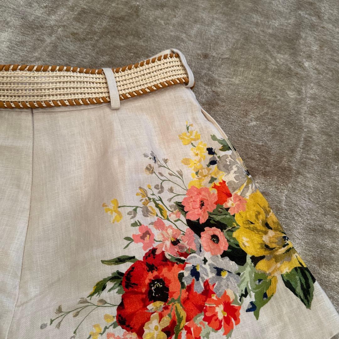 ジマーマン Zimmer mann 花柄リネンショートパンツ ベージュ