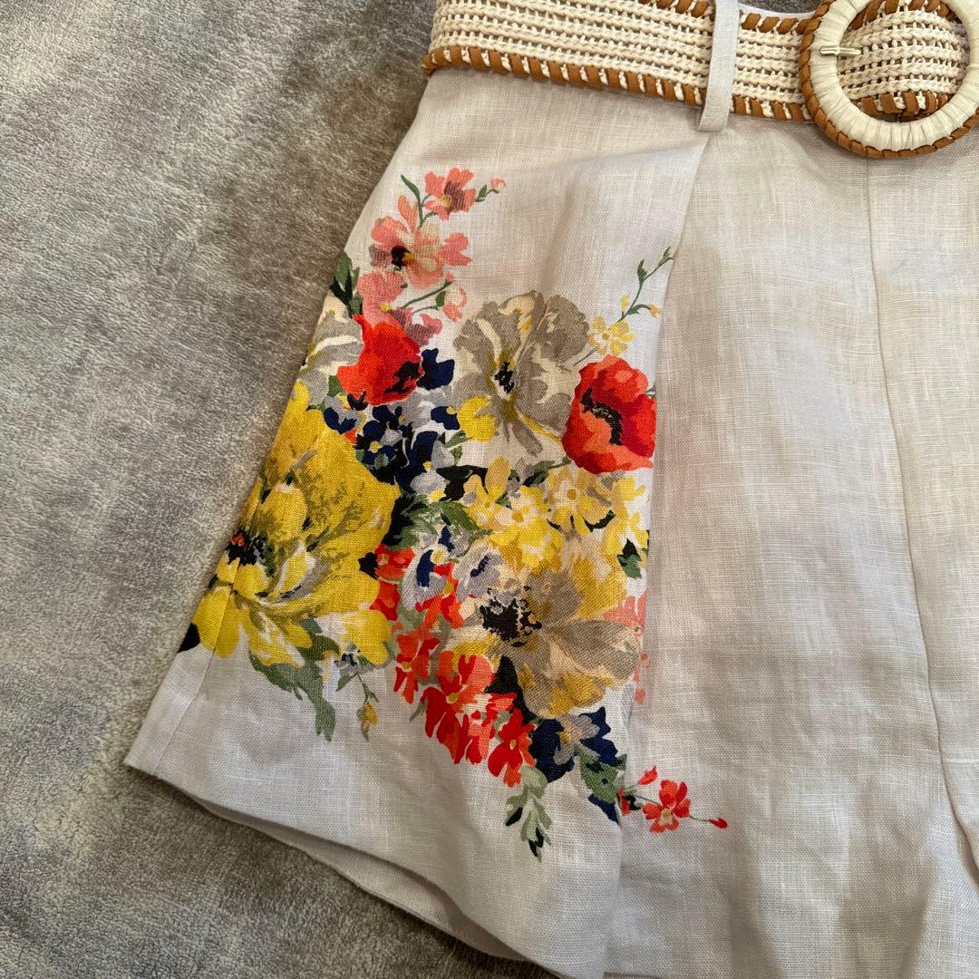 ジマーマン Zimmer mann 花柄リネンショートパンツ ベージュ