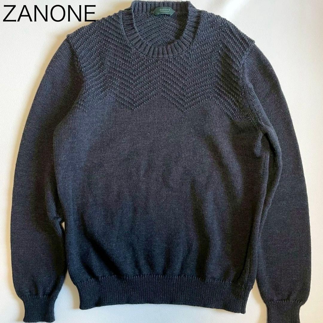 【ザノーネ】ニット　セーター　ヘリンボーン　グレー　L 48 イタリア製 ウール