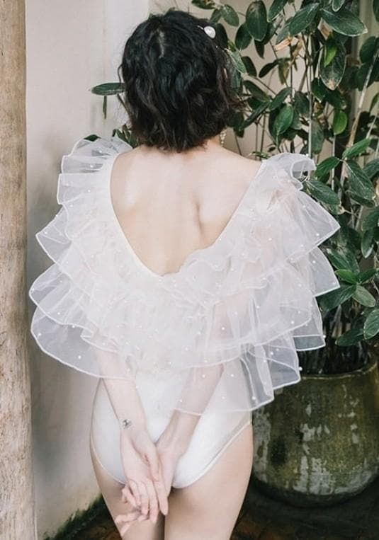 新品★Mbeaute Fairy pearl ruffle swimsuit