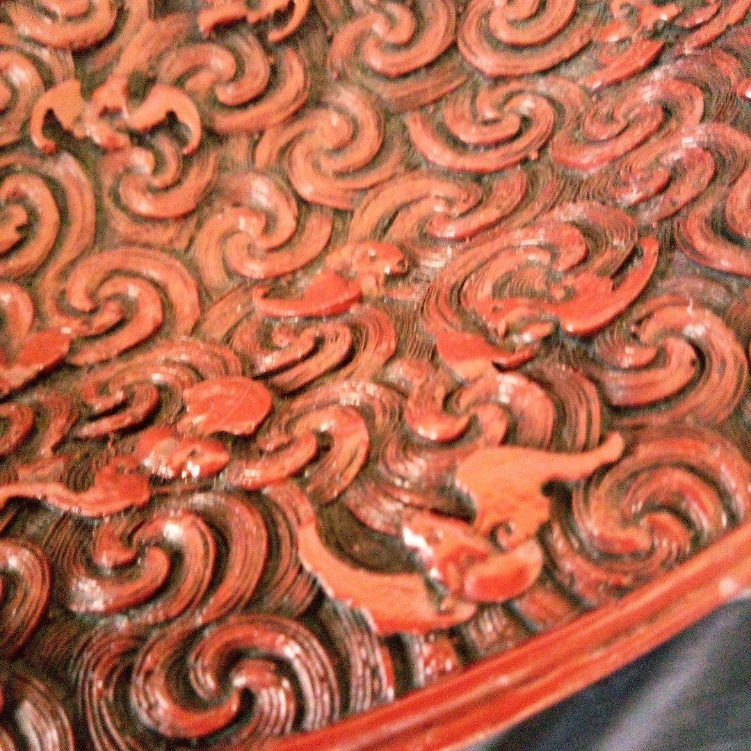 中国古玩　大清乾隆年製　堆朱　菓子鉢　唐草蝙蝠模様