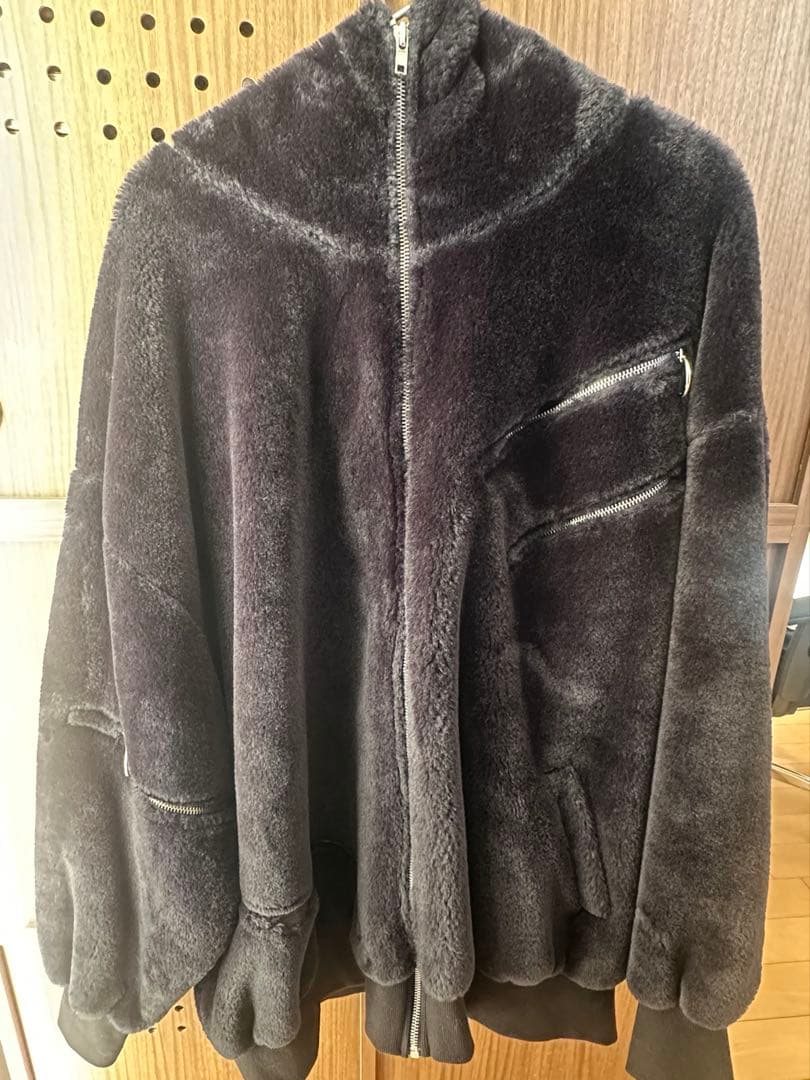 ショートファースパンキーリングジップボリュームネックフードパーカー