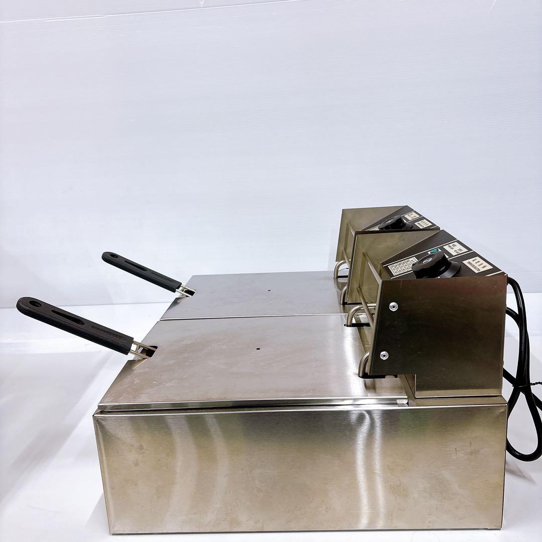 ★新品未使用★電気フライヤー ステンレス製 2槽 ２口 200℃ 業務用 家庭用