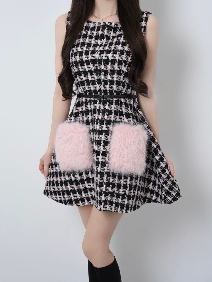 ワンピース lumignon Lumignon Tweed pocket fur dress