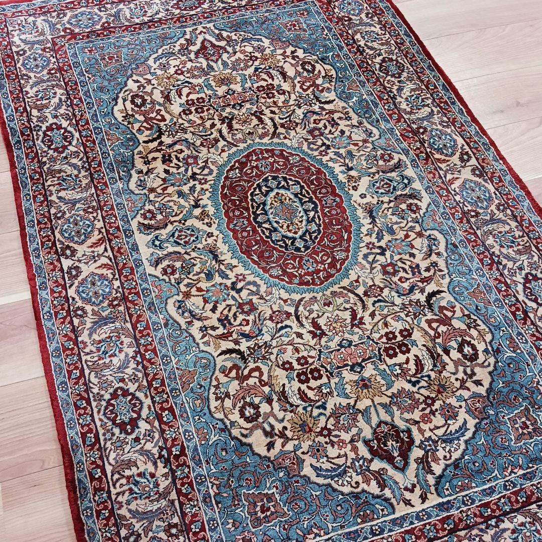 Y2655 高級シルク絨毯 手織り72万ノット シルク100% 153×93㎝