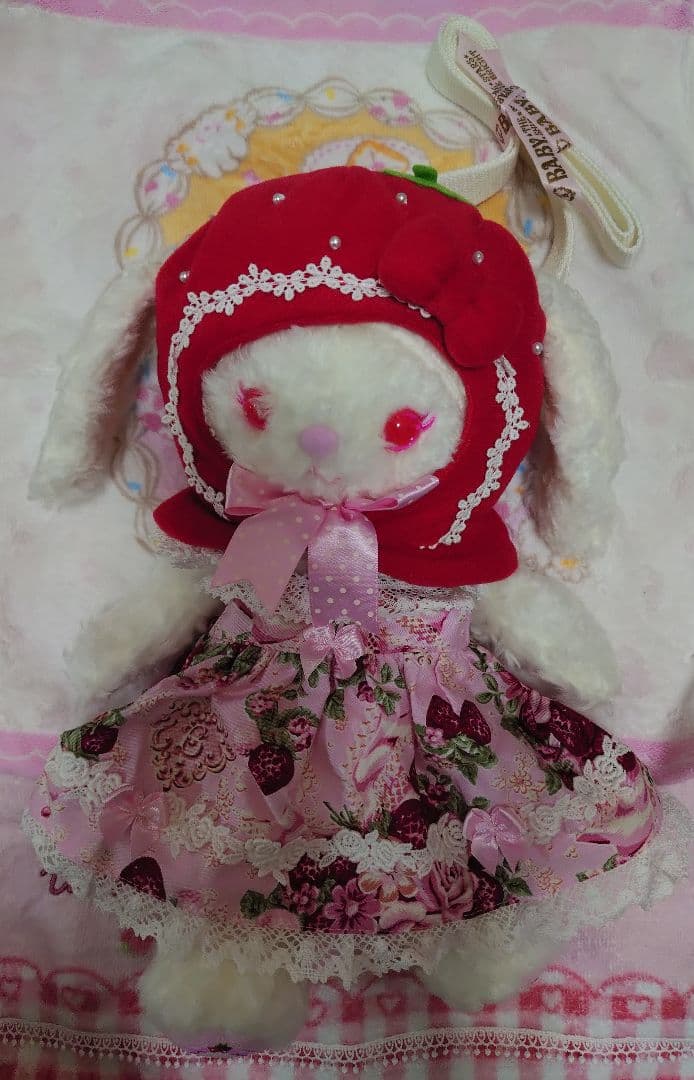 ナ*リ様 いちごになりたいうさくみゃちゃんピンク白ドットリボン　シュガーブーケピ