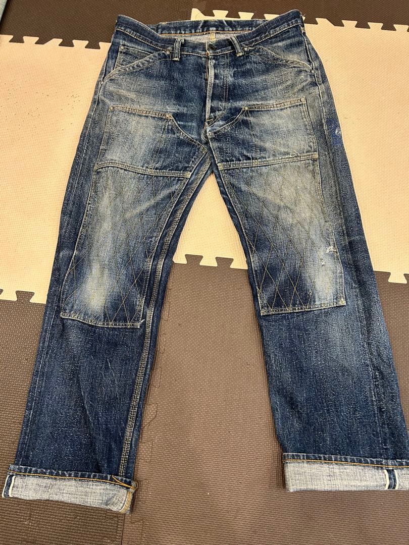 トロフィークロージング　ダブルニーデニムパンツ　w34 エイジング