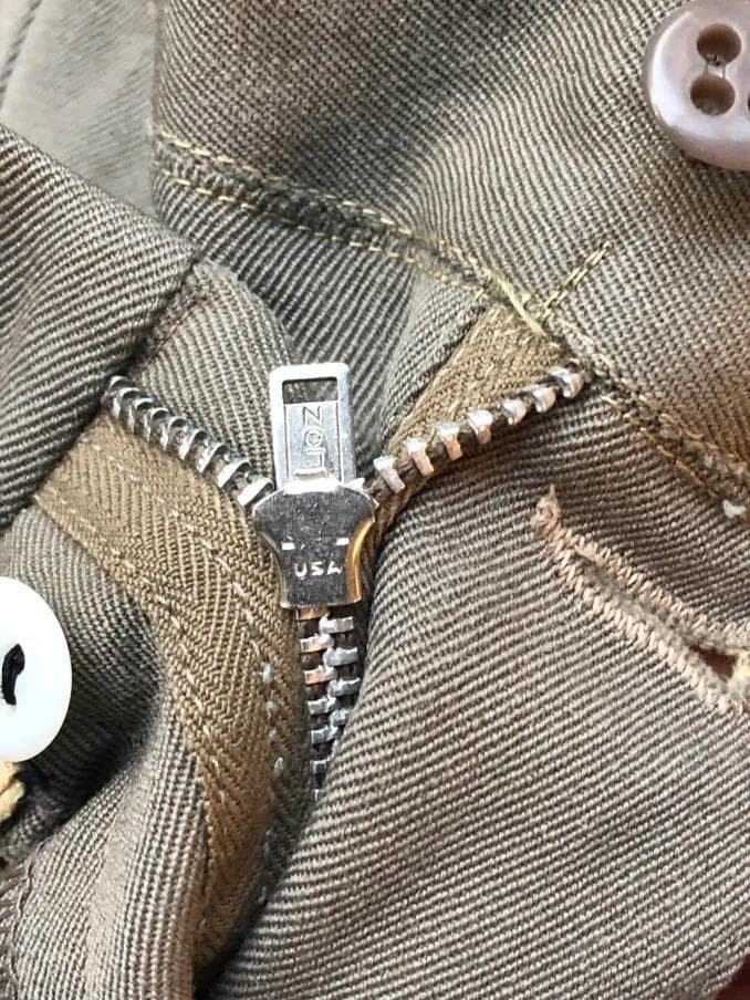 40s 50s カーキ×グレー ウール ギャバジン織り スラックス ヴィンテージ