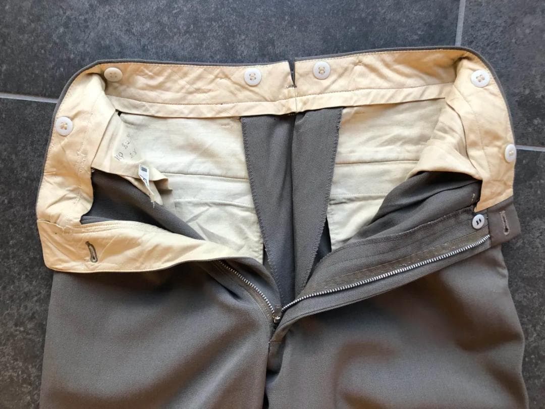 40s 50s カーキ×グレー ウール ギャバジン織り スラックス ヴィンテージ