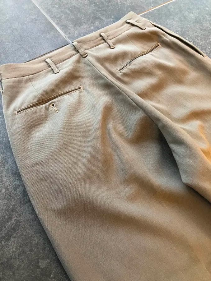 40s 50s カーキ×グレー ウール ギャバジン織り スラックス ヴィンテージ