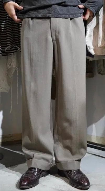 40s 50s カーキ×グレー ウール ギャバジン織り スラックス ヴィンテージ