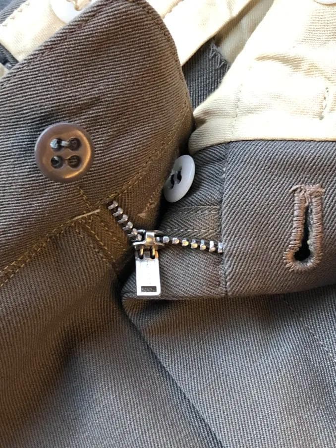 40s 50s カーキ×グレー ウール ギャバジン織り スラックス ヴィンテージ