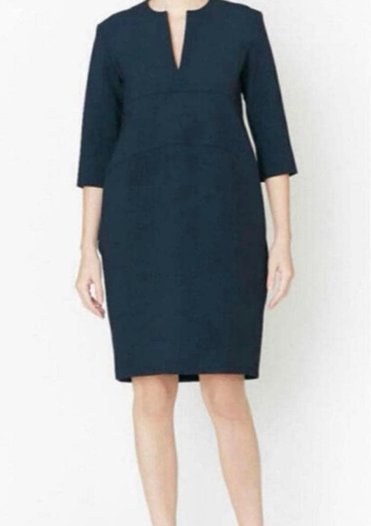 yoko chan ヨーコチャン 七分袖 ワンピース ひざ丈 ドレス ネイビー