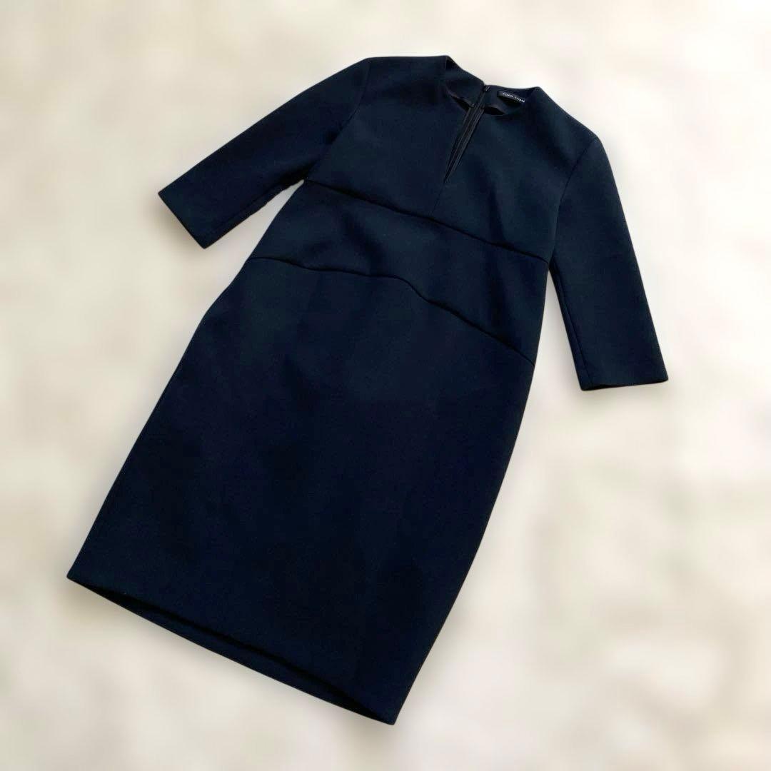 yoko chan ヨーコチャン 七分袖 ワンピース ひざ丈 ドレス ネイビー