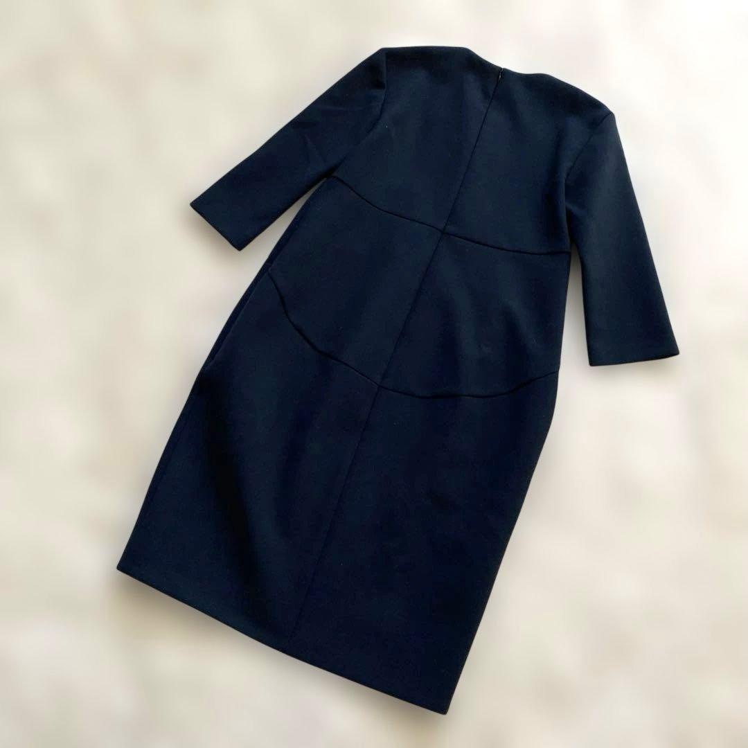 yoko chan ヨーコチャン 七分袖 ワンピース ひざ丈 ドレス ネイビー