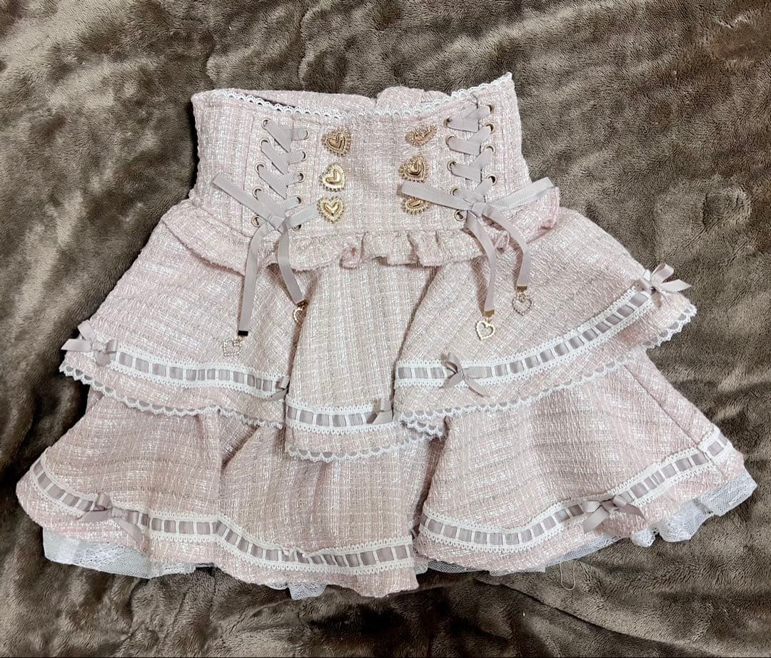 LIZLISA はしごリボンツイードティアードスカパン ピンク