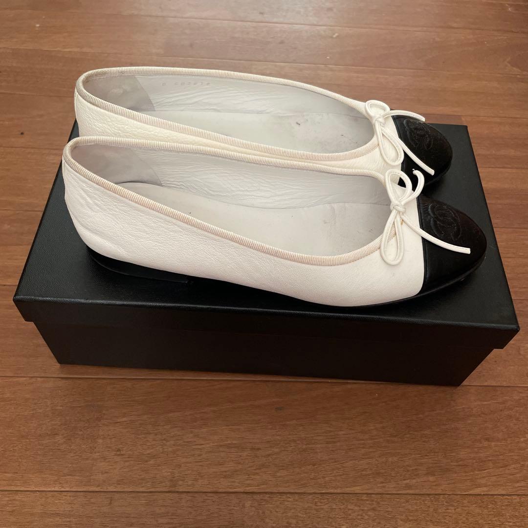 CHANEL フラットシューズ ホワイト/ブラック　37.5最終お値下げ