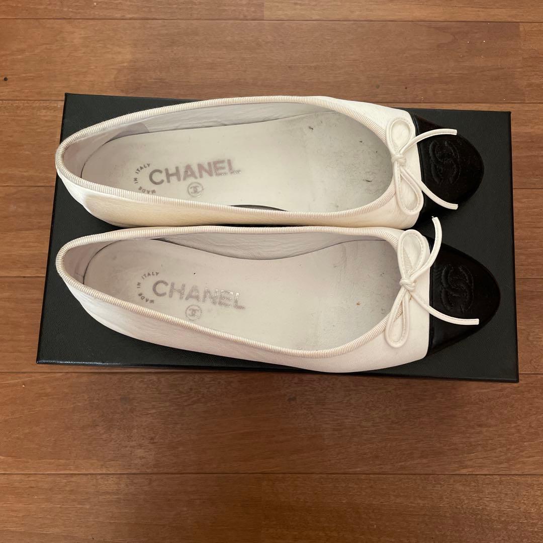 CHANEL フラットシューズ ホワイト/ブラック　37.5最終お値下げ