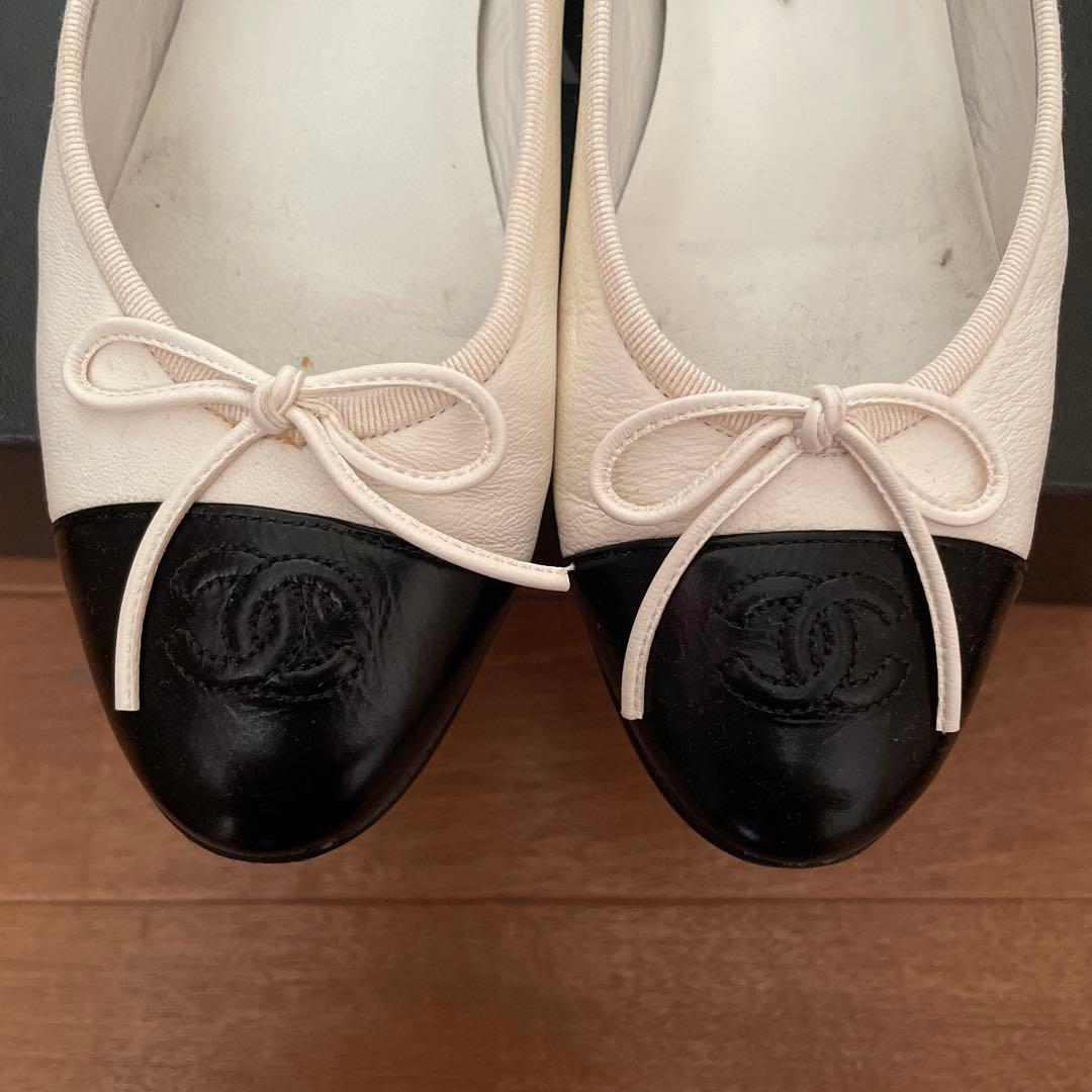 CHANEL フラットシューズ ホワイト/ブラック　37.5最終お値下げ