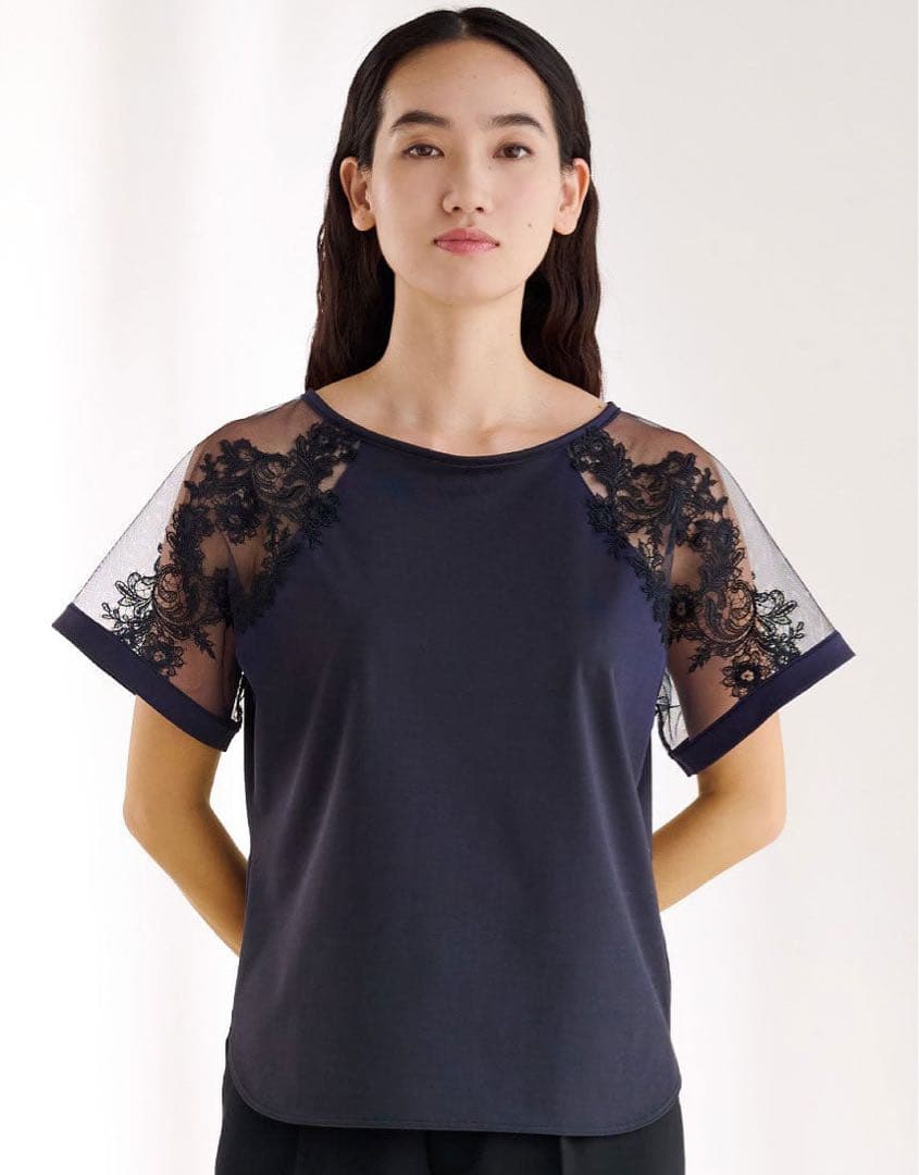 ワコール Yue レース Tシャツ ネイビー Mサイズ