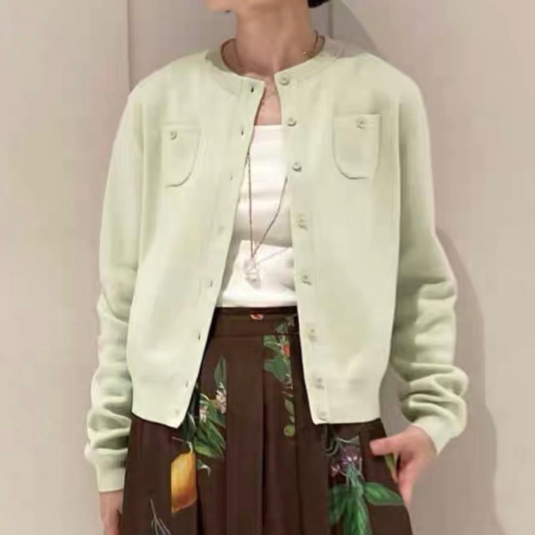 CABaN キャバン コットンカシミヤクルーネックカーディガン ライトグリーン