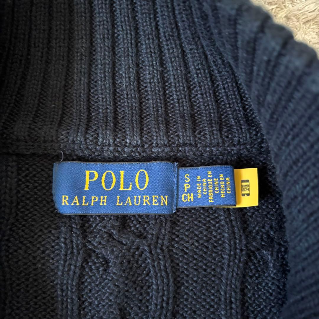 【希少✨】ポロラルフローレン　ケーブルニット　ハーフジップ　紺　大人気　刺繍　S